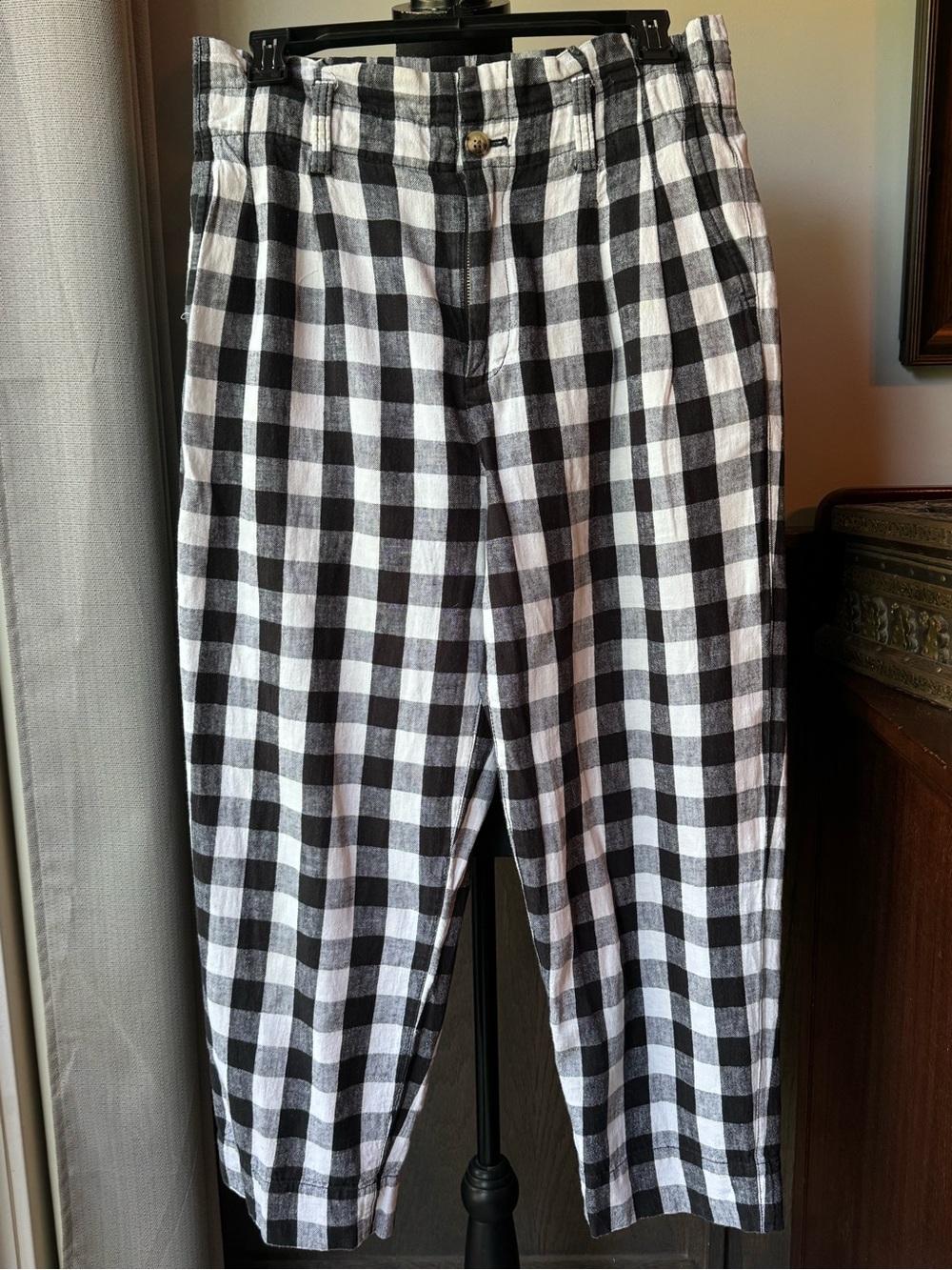 Madewell Black and White Checked linen cotton blend pants 4 EUC - Picture 1 of 6